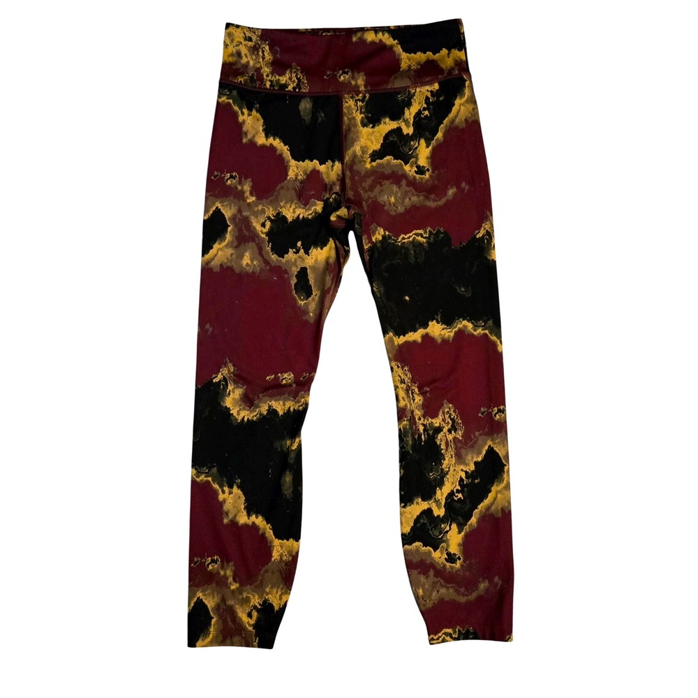 JoyLab Women's Sz M High-Waisted Abstract Tie Dye Leggings Wine Yellow Black